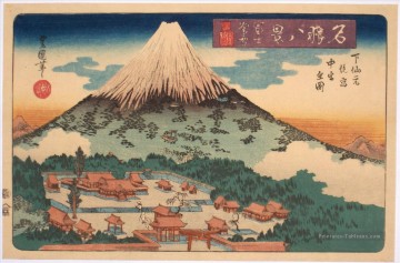 neige du soir sur Fuji à partir d’un ensemble de huit vues célèbres publiées par Iseya rihei Utagawa Toyokuni japonais Peinture à l'huile